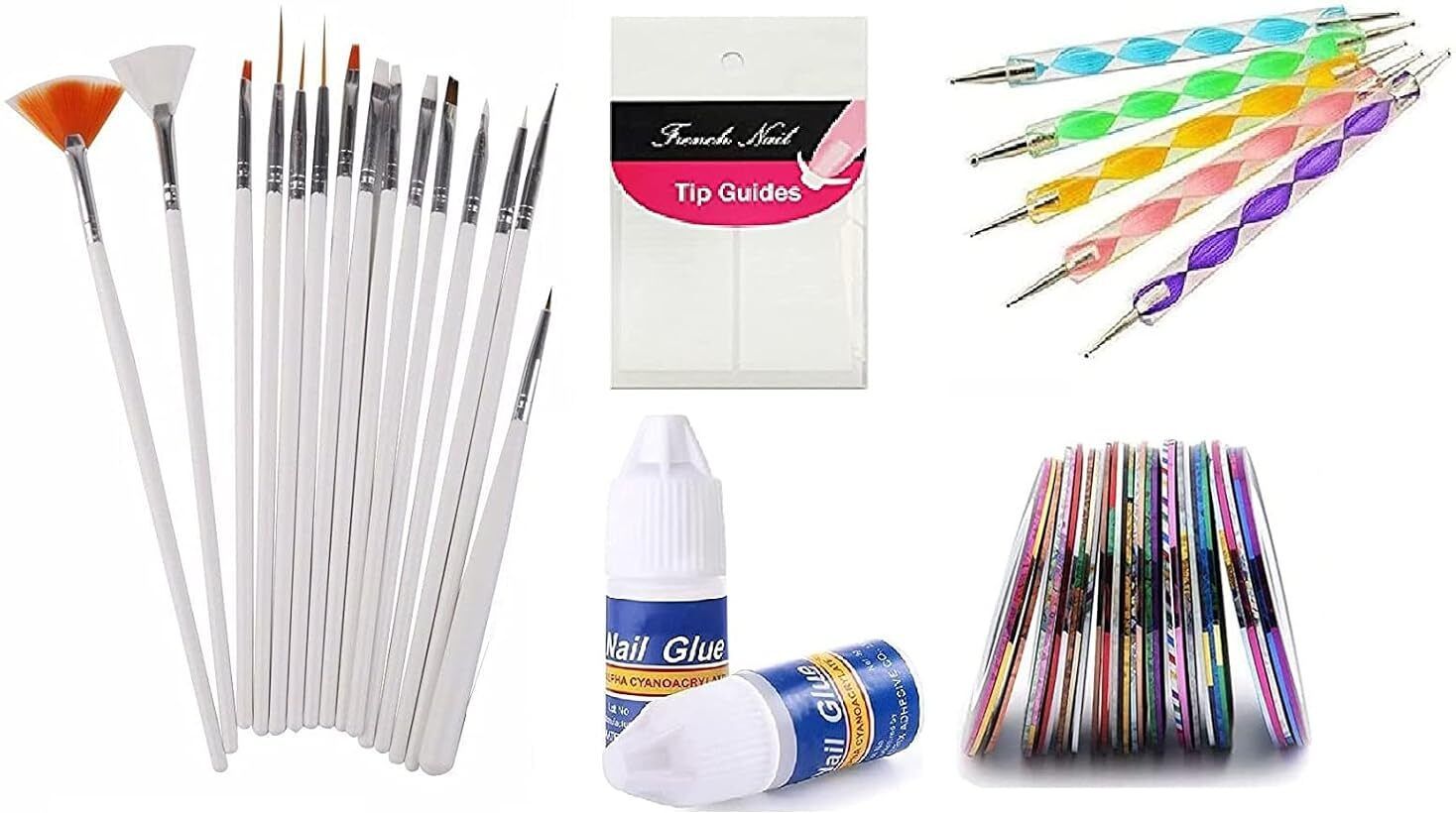 15 Pcs Brush,5 pcs Dotting,10 Round Nail Tapes,2 Glue & 10 Tip Guide-image-47