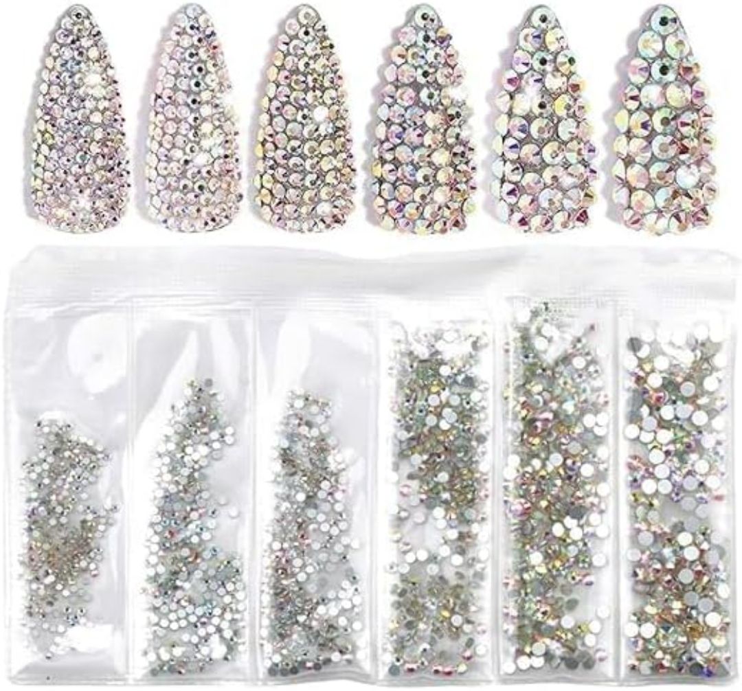 Round Diamond Glass Nail Rhinestone 1440 Pack Silver Flatback Gems Stones-image-46
