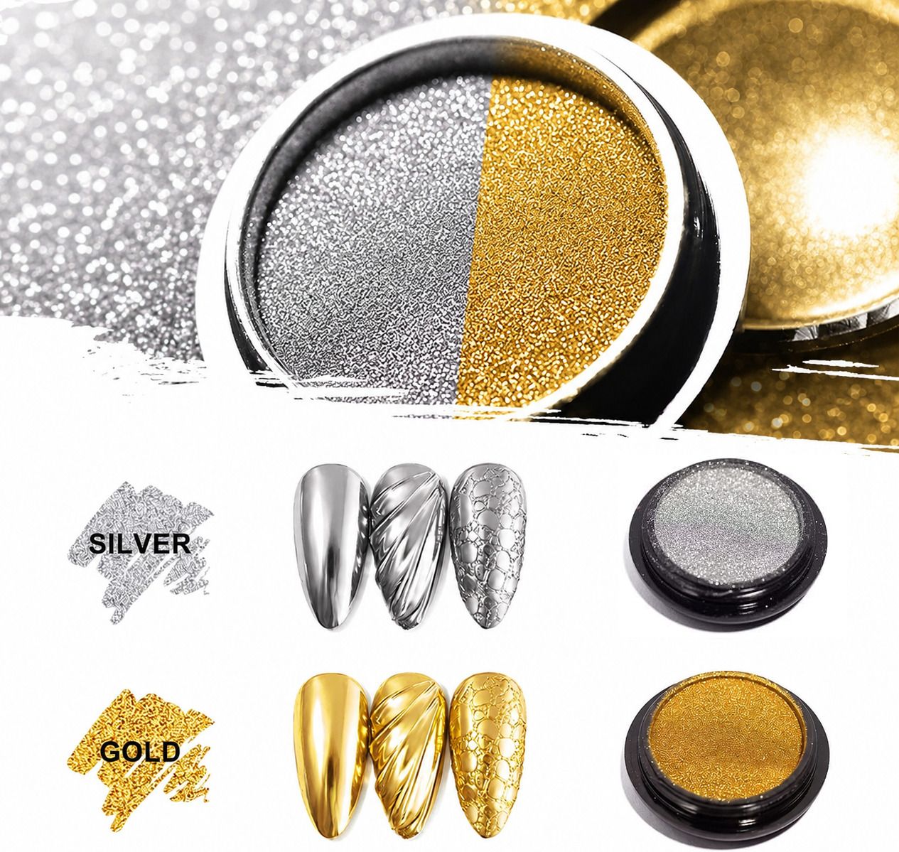 cypat Holographic Nail Powder for Nails Silver & Golden Unicorn Mirror Effect Glitter-picture-8