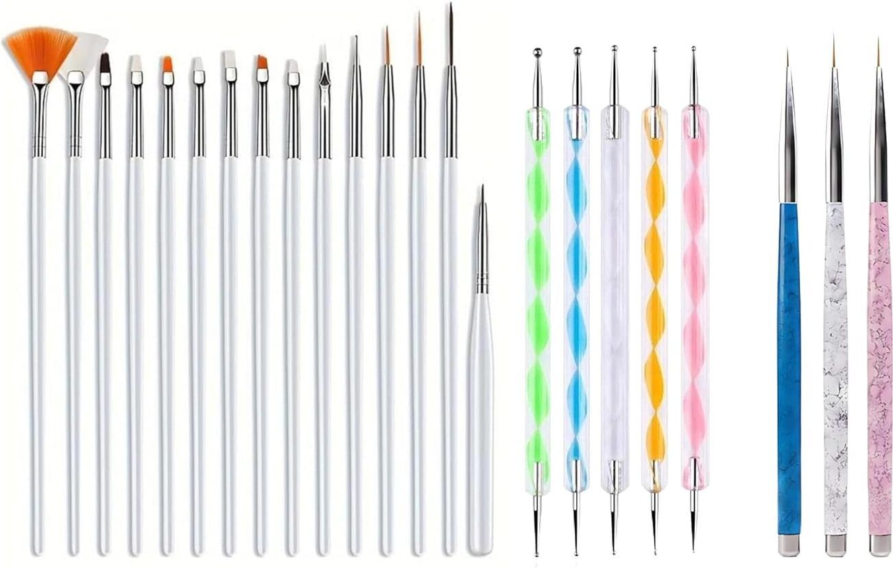 23 Pcs Nail Art Brush Set with Painting, Dotting & Liner Brushes-image-41