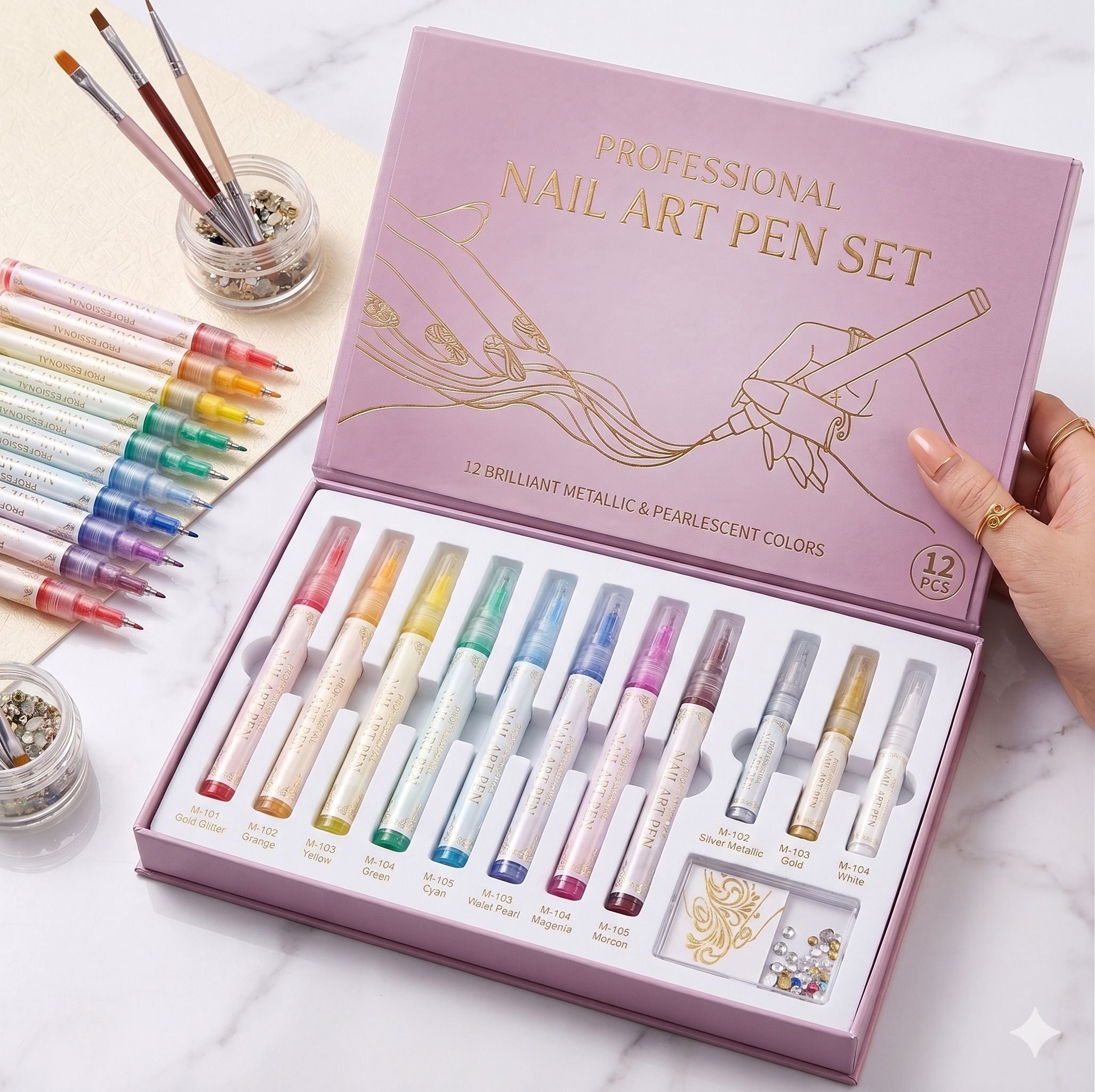 gleambluss Nail Art Design Pen Kit 12 Colors – Smooth Flow Fine Tip Nail Painting Set-picture-17