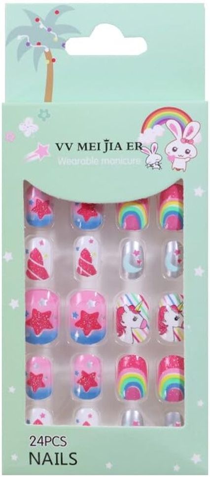 Kids Stick on Nails, Kids False Nails Cartoon Artificial Press on Fake Nail Tip-image-48