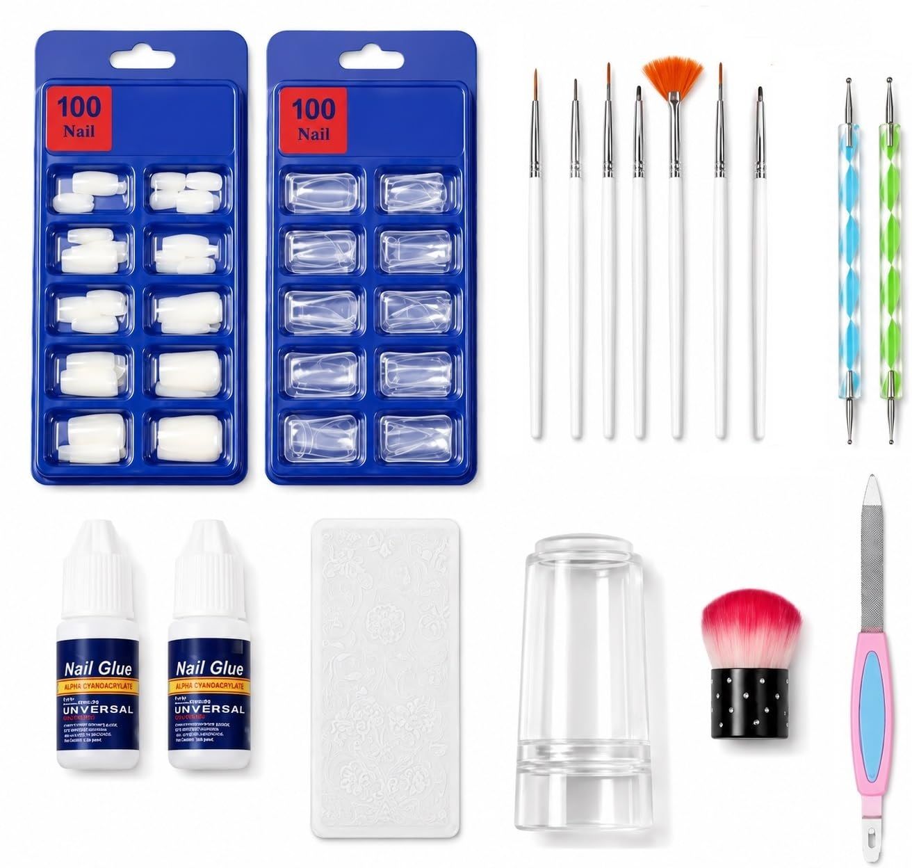 lobe miracle 200 Nails, 7 Brushes, 2 Dotting Pens, 2 Glue, Dust Brush, Stamp Scraper & File-picture-4
