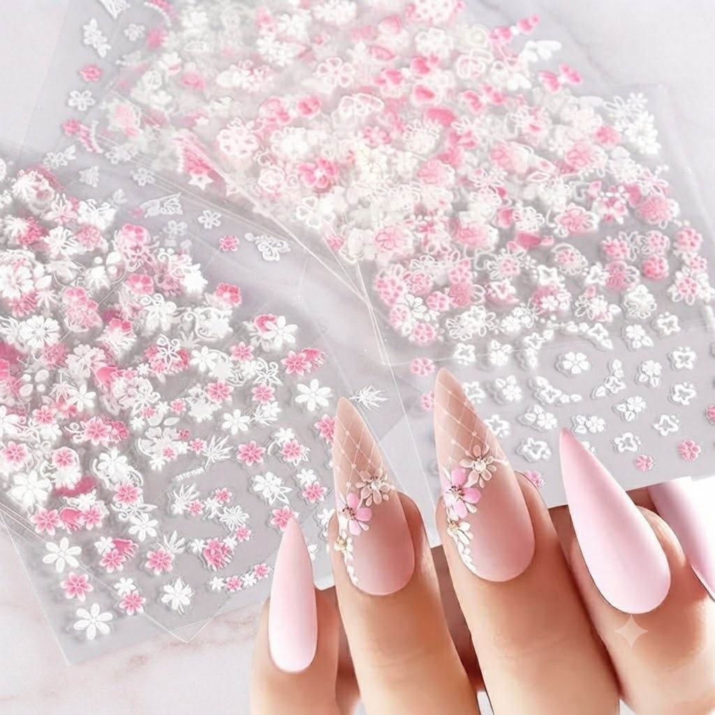 Fashionable Floral Nail Stickers Easy Apply Self Adhesive Nail Art Decals-image-49