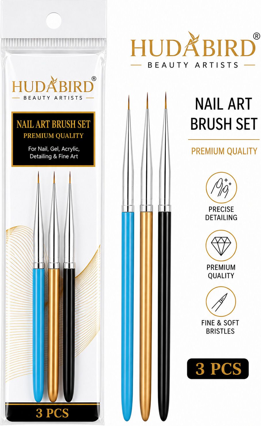 hudabird Nail Extension Brush 3 PCS MULTICOLOUR-picture-2