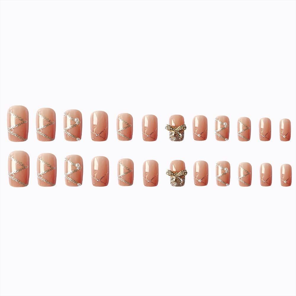 trexee 24 Artificial Fake Nail Set Acrylic Press On Nails Artifical Designer 3D Bow-picture-41