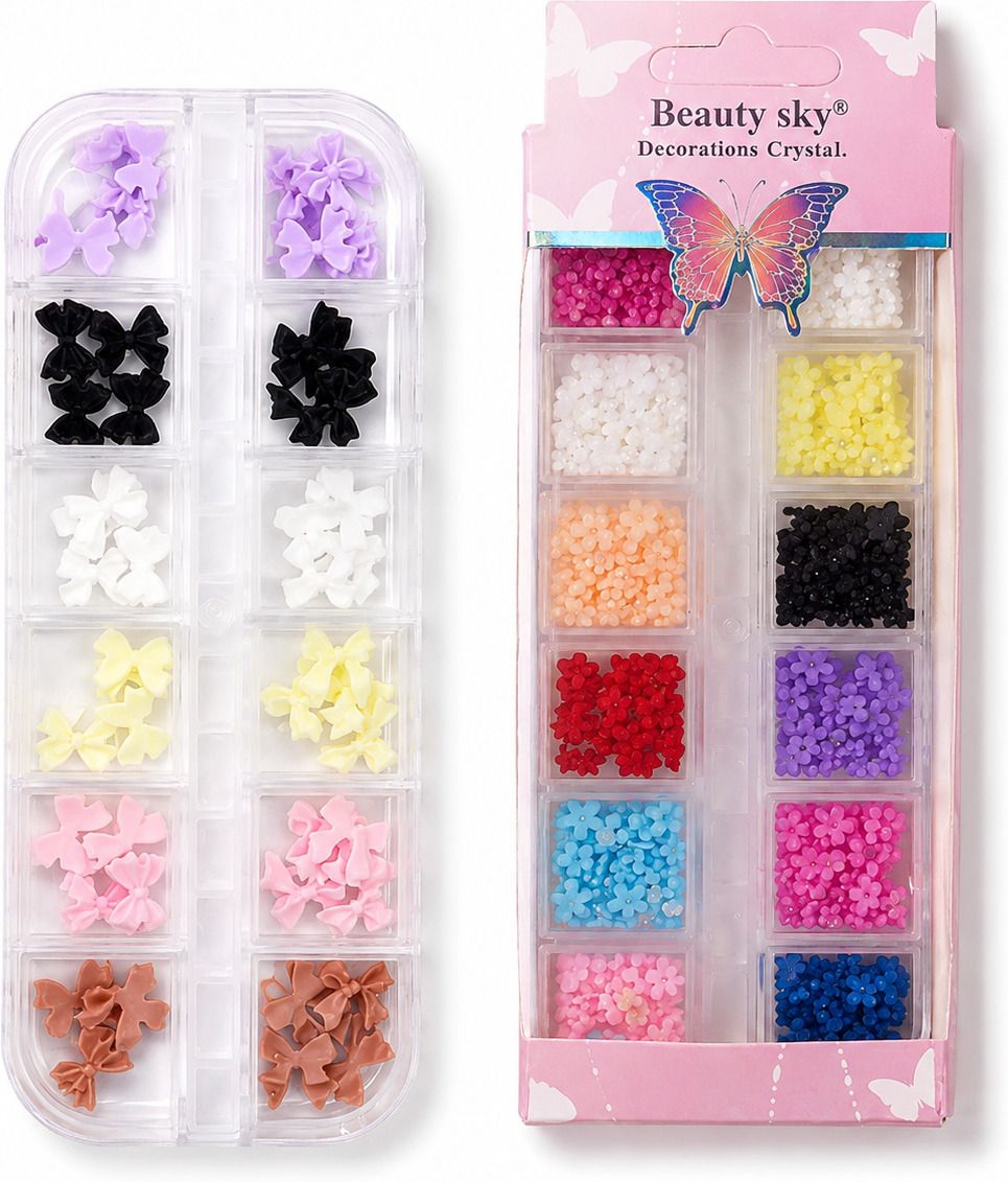 DIY Nail Art Decoration Kit with Butterfly & Flower Charms Multi Color Set-image-12