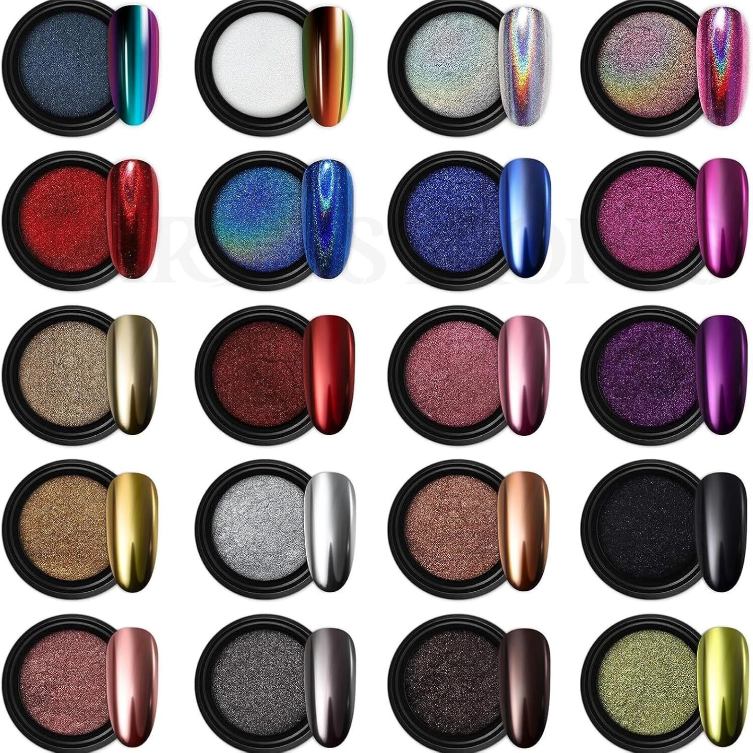 thr3e strokes Chrome Nail Powder Metallic Mirror Glitter Pigment for Gel Nail Art 20 Colors-picture-33