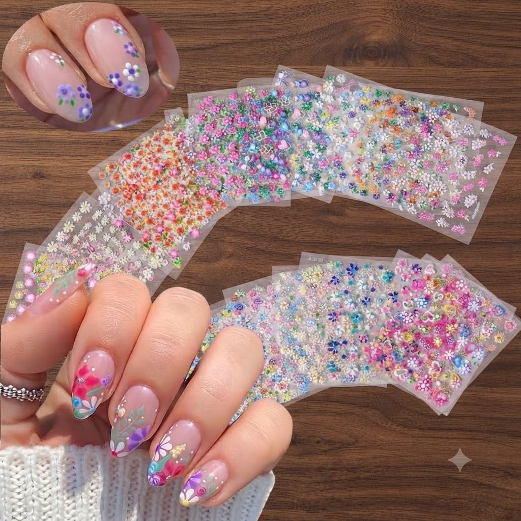 15 Sheet Multi Color Flower Nail Art Stickers DIY Nail Beauty Accessories-image-44