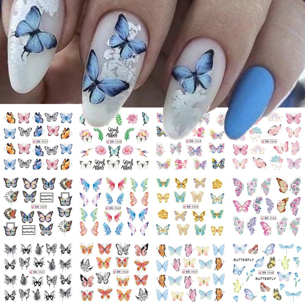 12 Sheet Water Transfer Art Stickers Butterfly Flower Nail Decals DIY Manicure-image-37