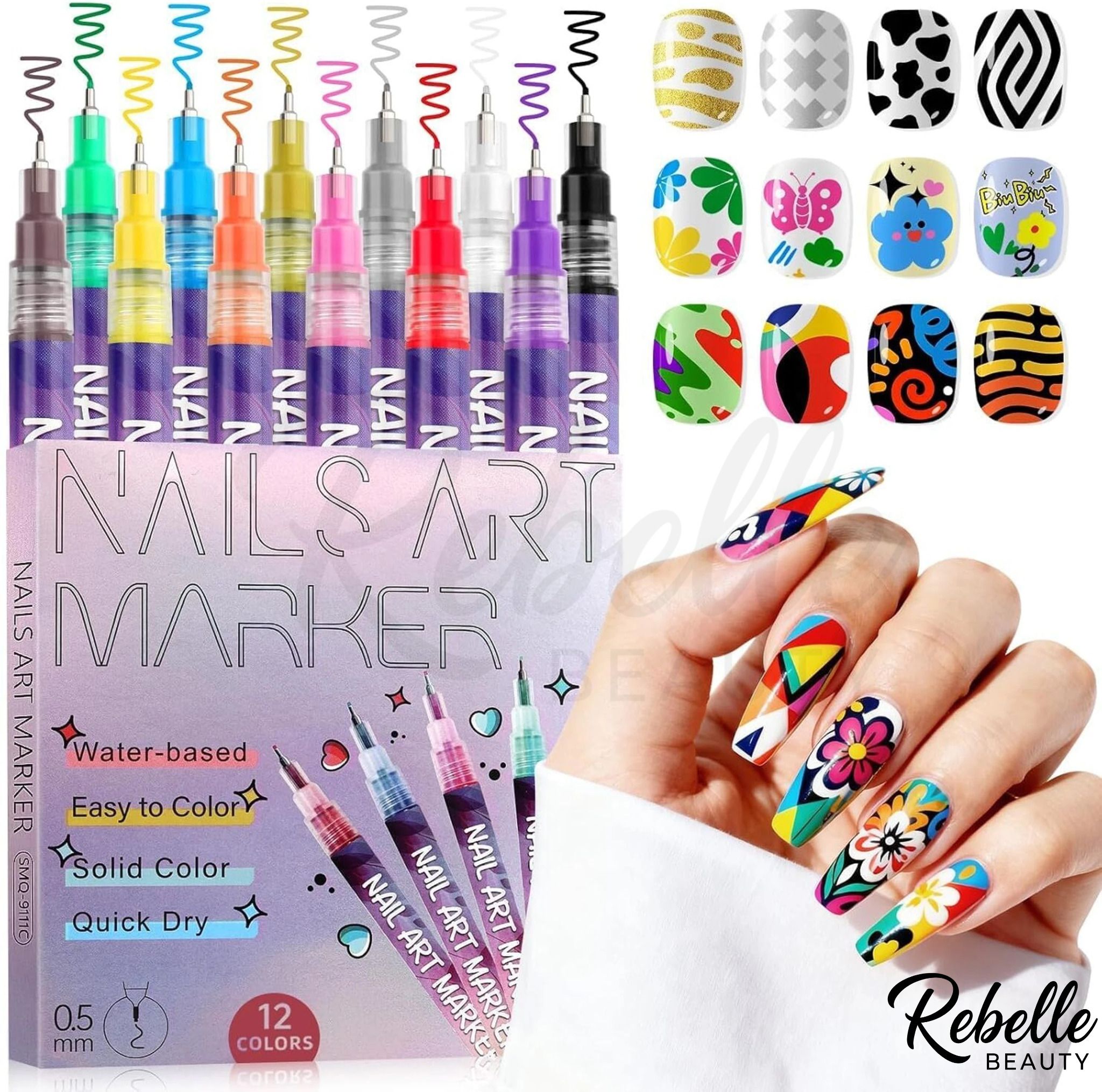 Nail Art Pen Set 0.5mm Fine Tip - Quick Dry Waterproof Graffiti Nail Art Markers-image-17