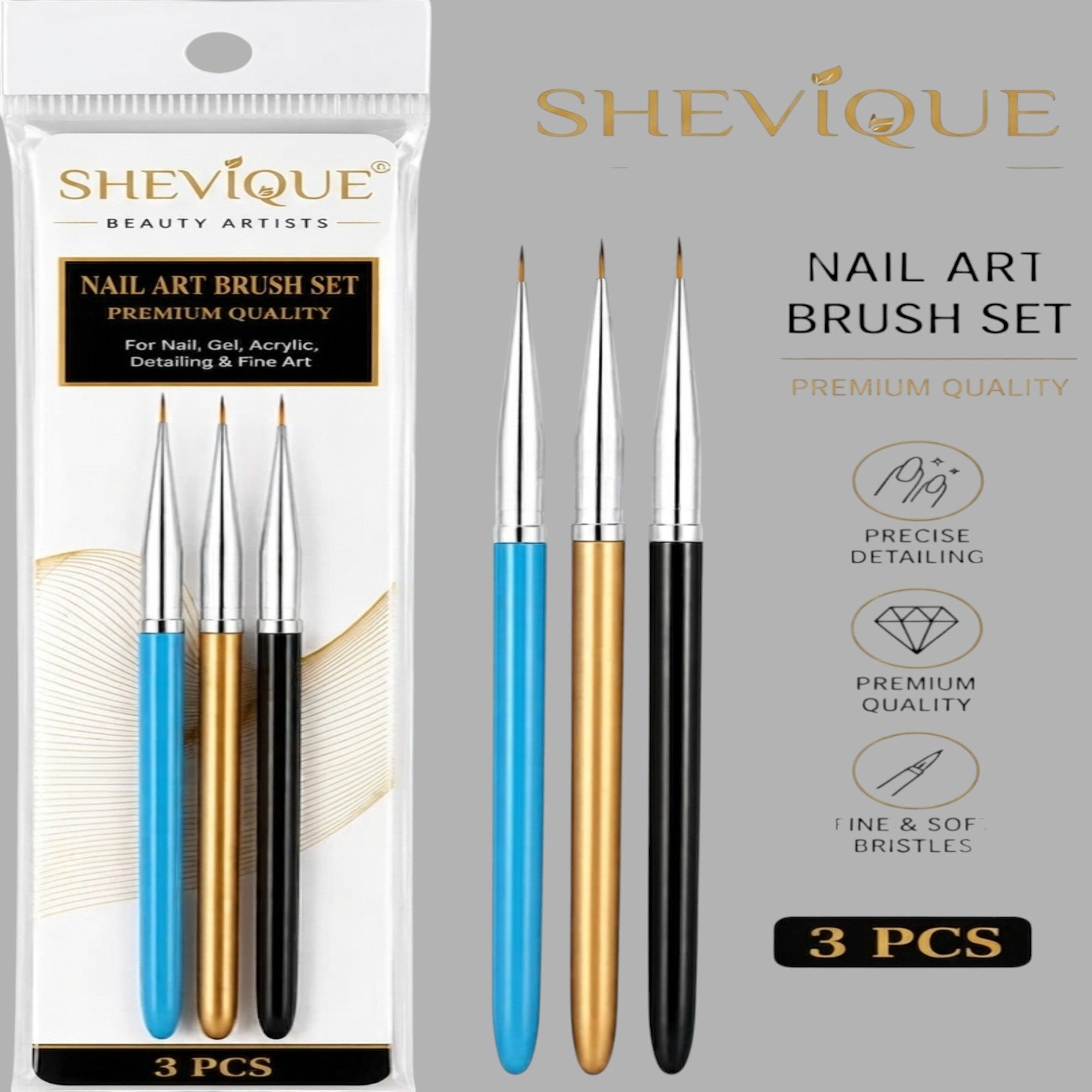 shevique Nail Art Tool Brush Set of 3 for Fine Line Gel Polish Painting-picture-23