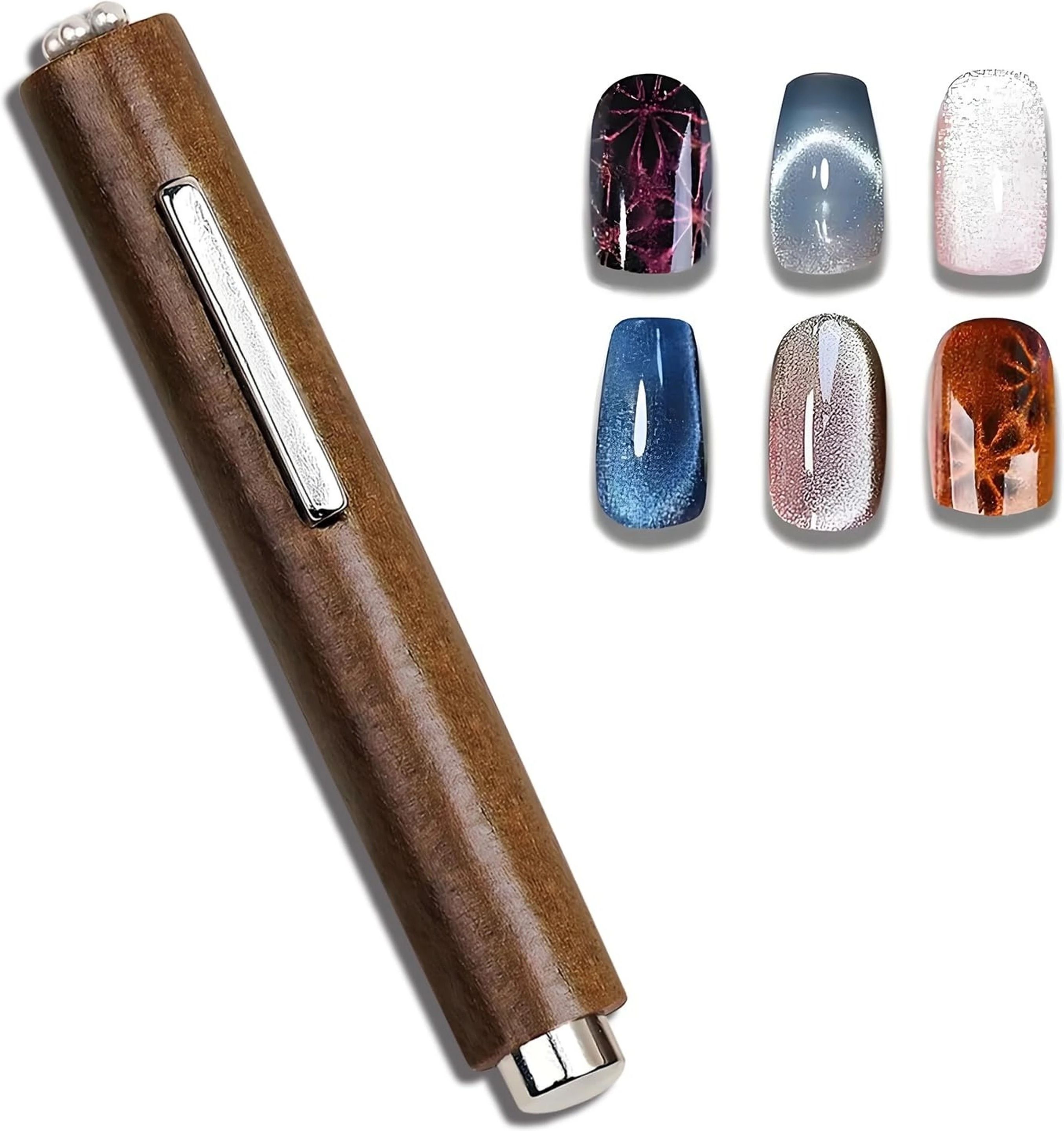 rebelle beauty 3-in-1 wooden cat eye nail magnet pen for easy, stunning gel designs-picture-11