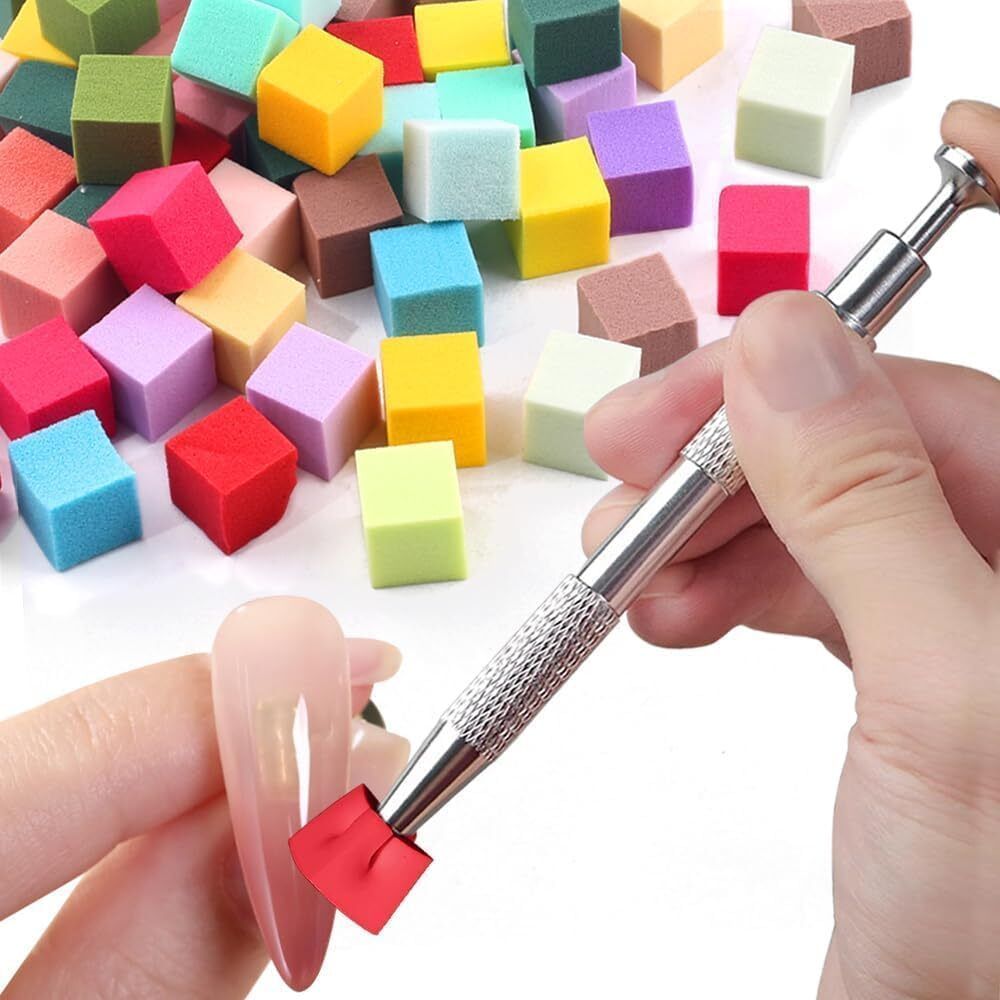 Nail Sponge Set with Metal Grabber & 50 Mini Sponges for Ombre Nail Art-image-2