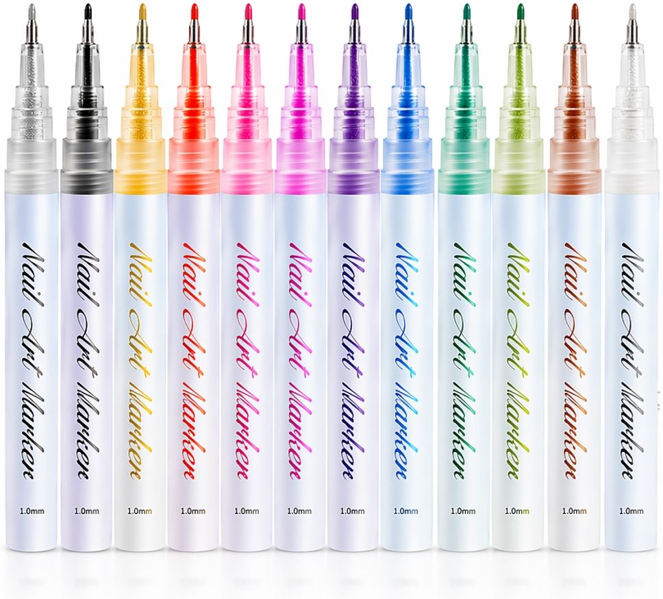 Nail Art Marker Pen Kit 12 Colors for Women Girls DIY Nail Decoration-image-39