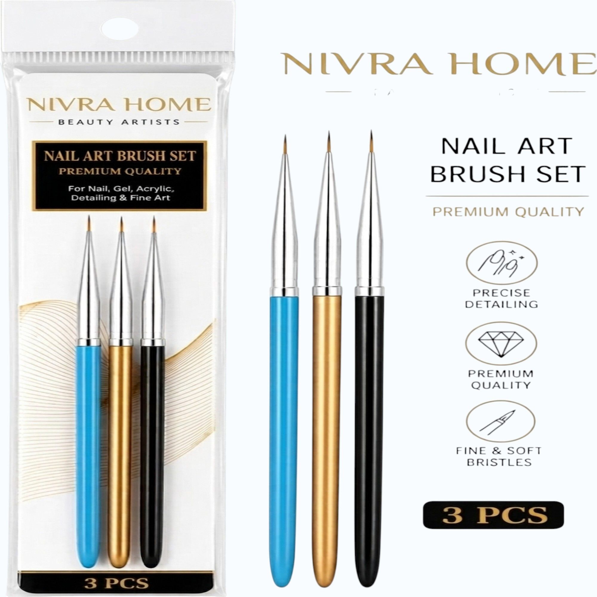 nivra home Nail Detailing Brush Set 3 PCS for Fine Line Nail Art Designs-picture-35