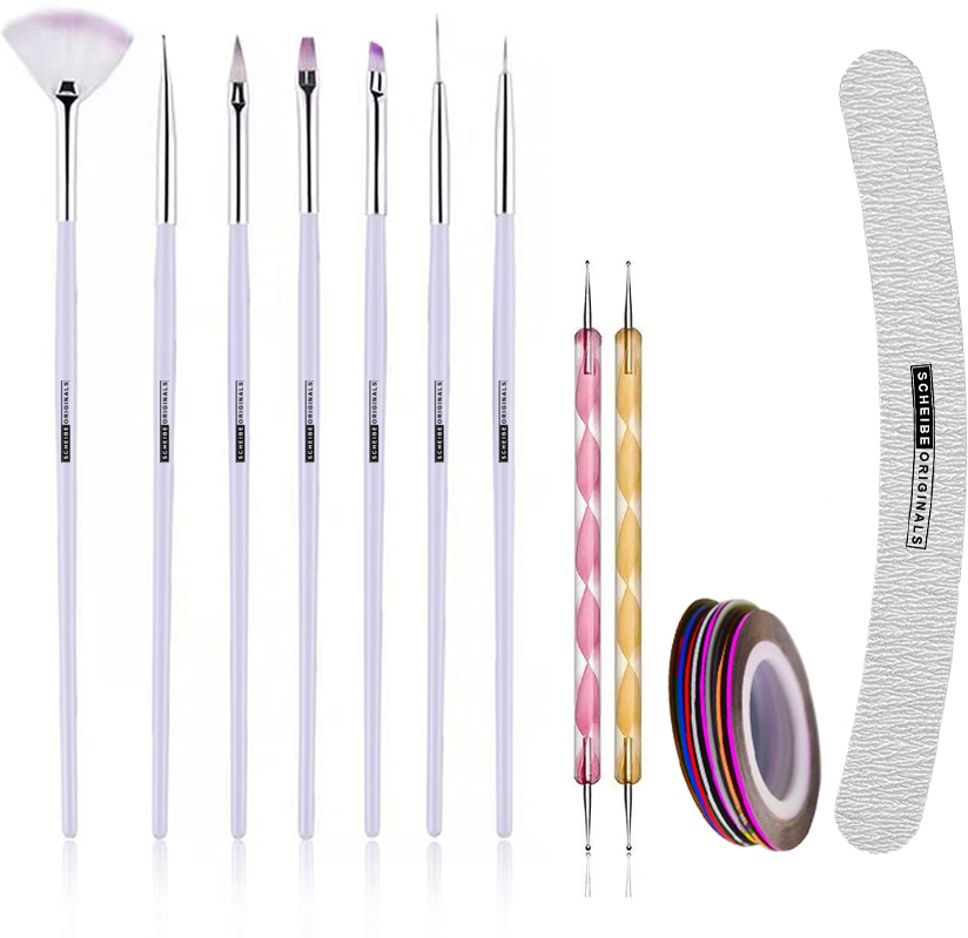 7 Nail Brush, 2 Dotting Pen, 3 Nail Tape and 1 Nail Buffer