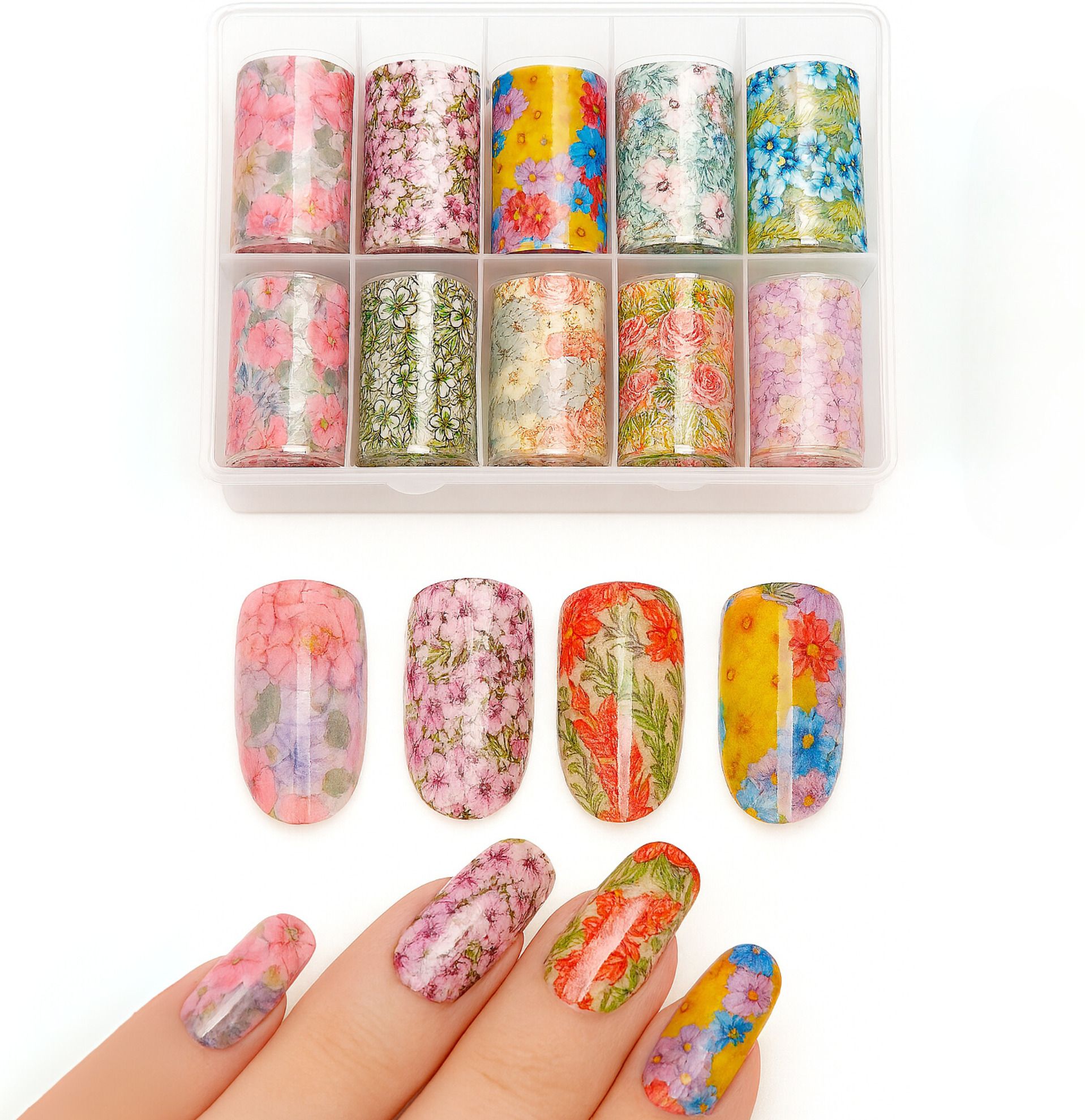 huda crush 10 Flower Nail Art Stickers Set of different design And Nail art kit for women-picture-28