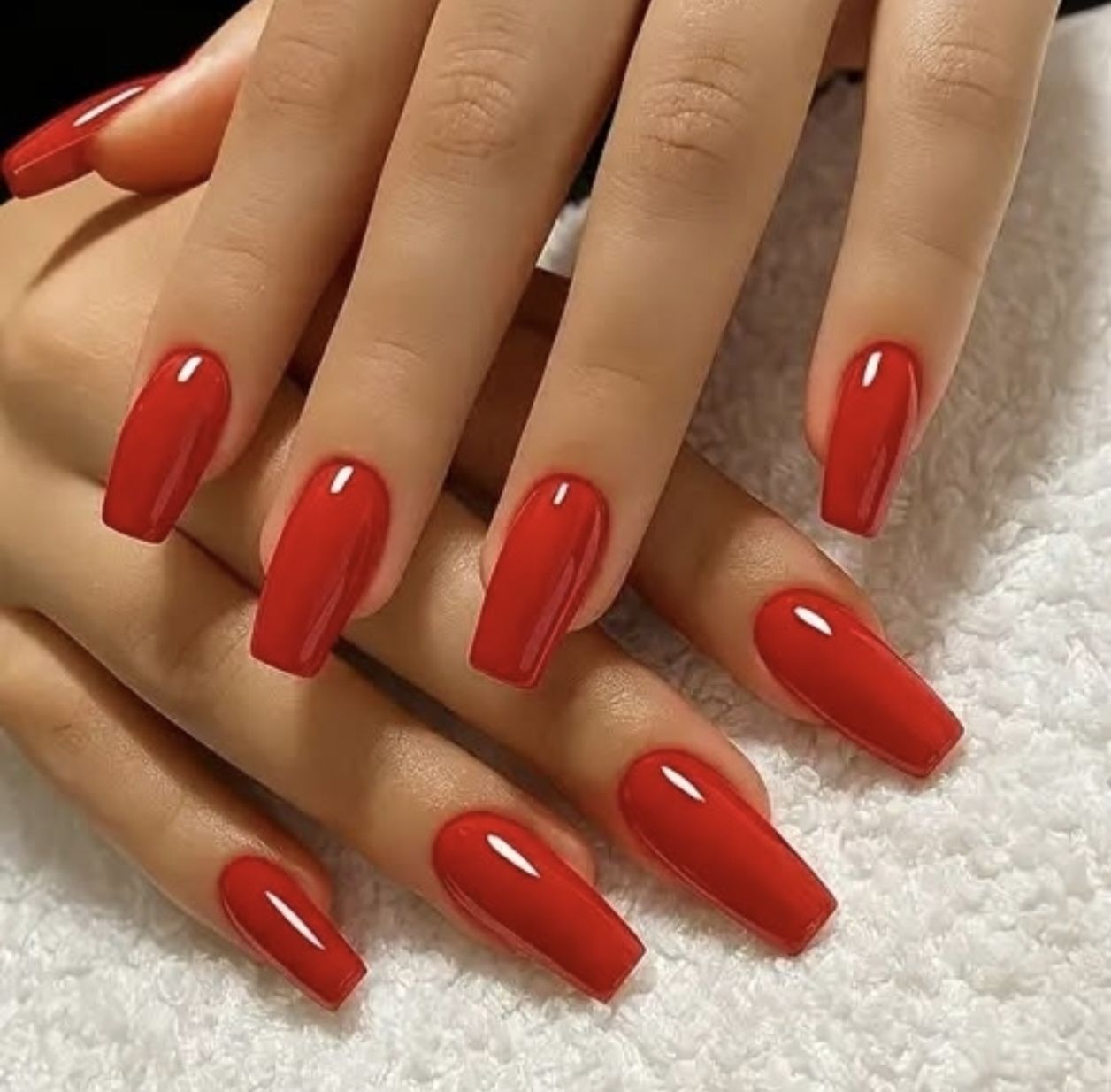 Glossy Solid Red Ballerina press on nails 20 pcs with nails applying kit-image-49