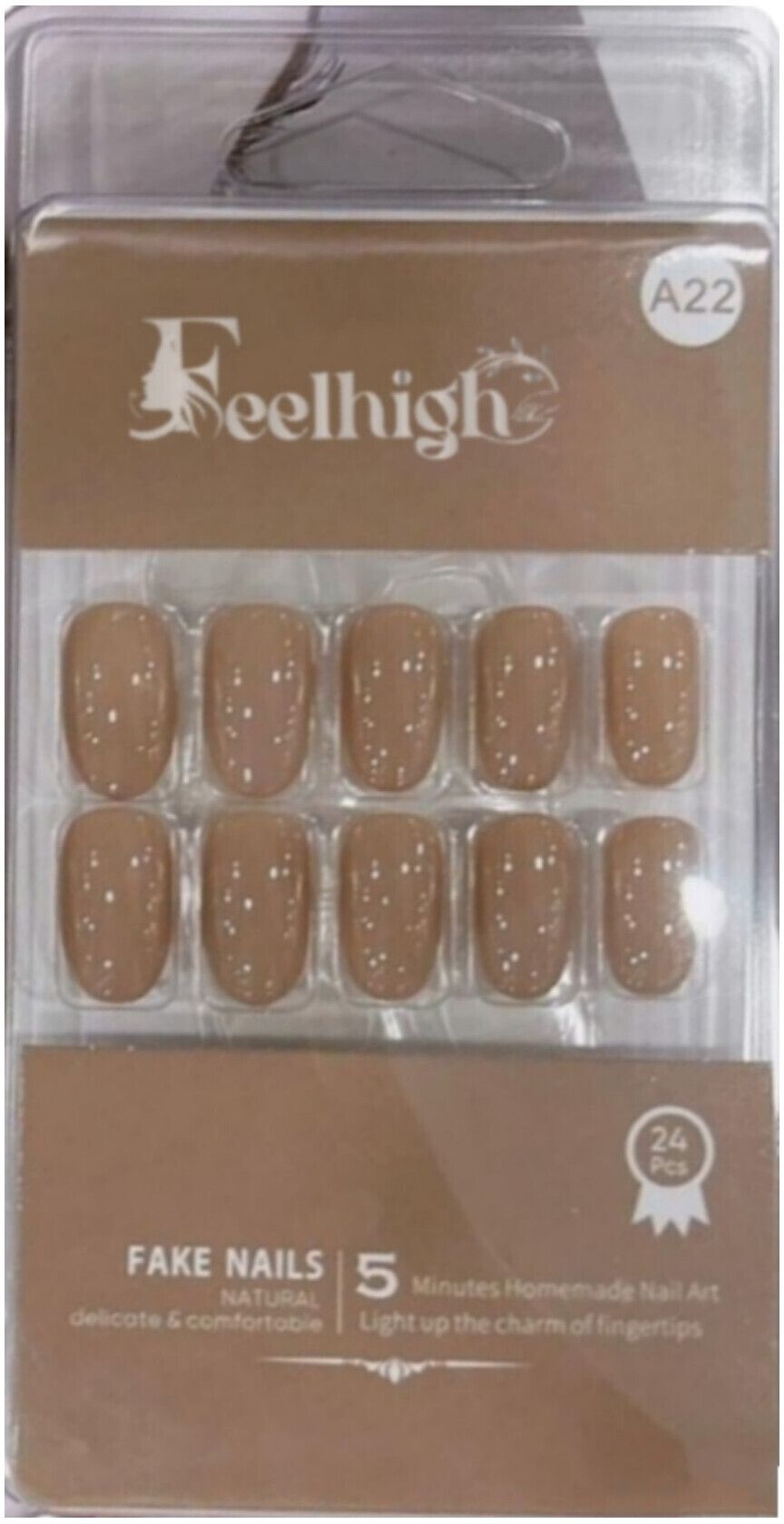 24 Press On Nails Tips Natural Reusable Stick on Nails Jelly Glue on False Nails