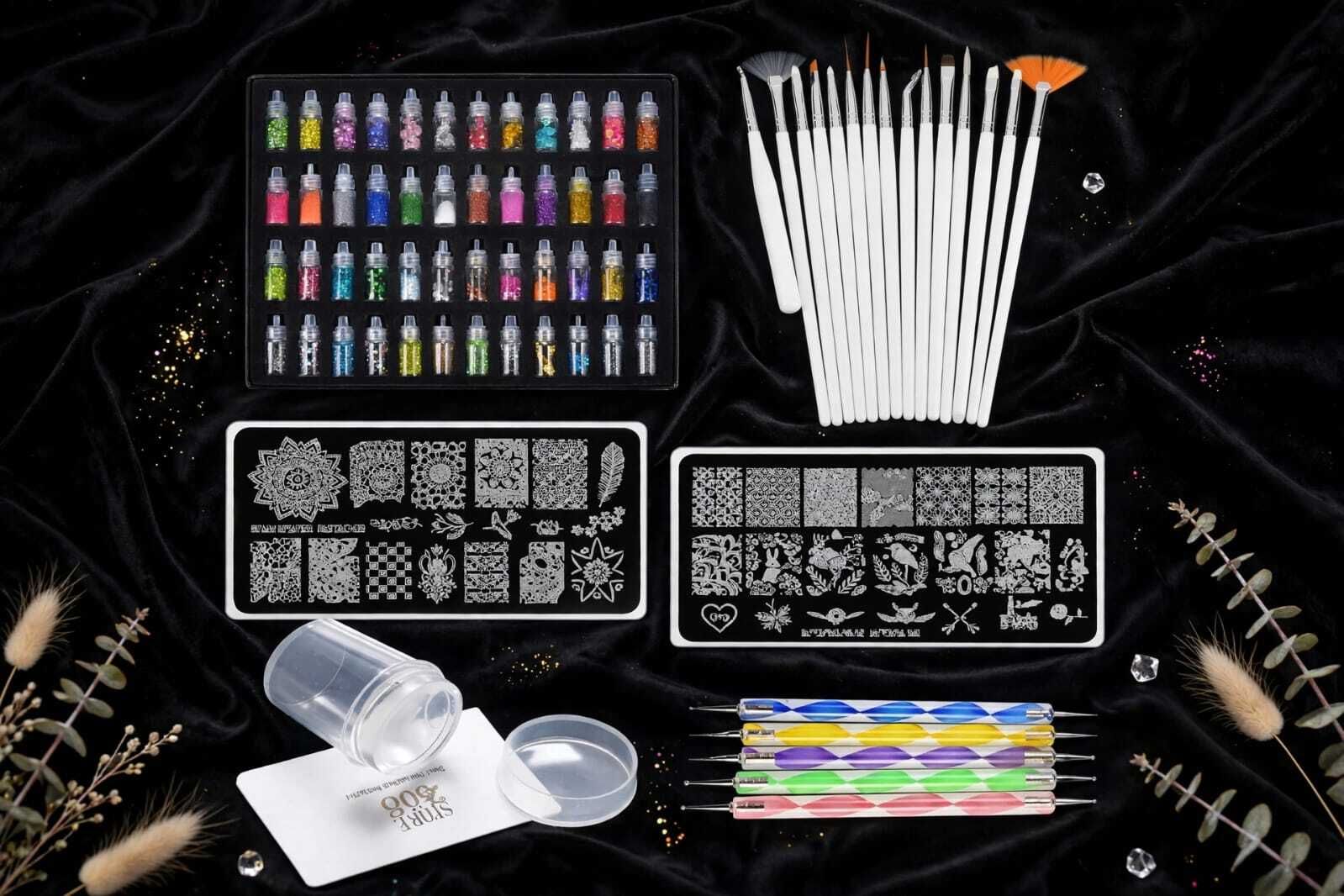 Combo Kit of Nail Art Tools – 48 Glitter, 2 Pc Nail Stamping Plates-image-39