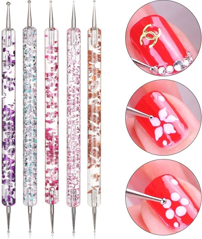 gabbu 5 pc 2 Way Dotting Pen Tool Nail Art Tip Dot Paint Manicure kit-picture-19