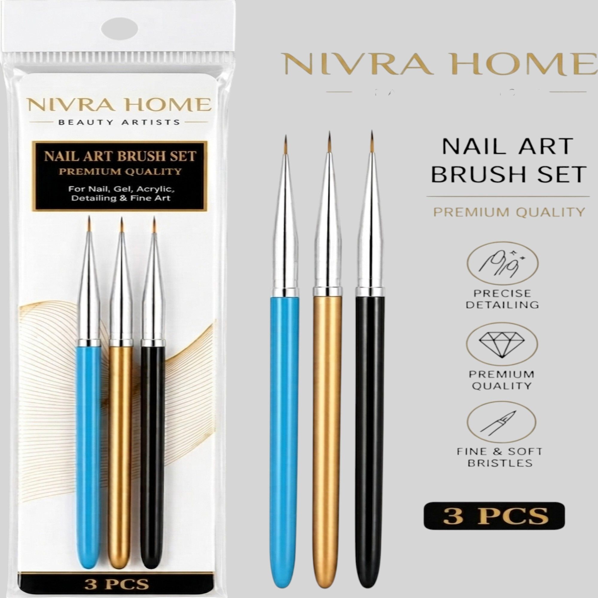 nivra home Fine Nail Art Brushes for Gel Acrylic Nail Design 3 PCS Set-picture-10