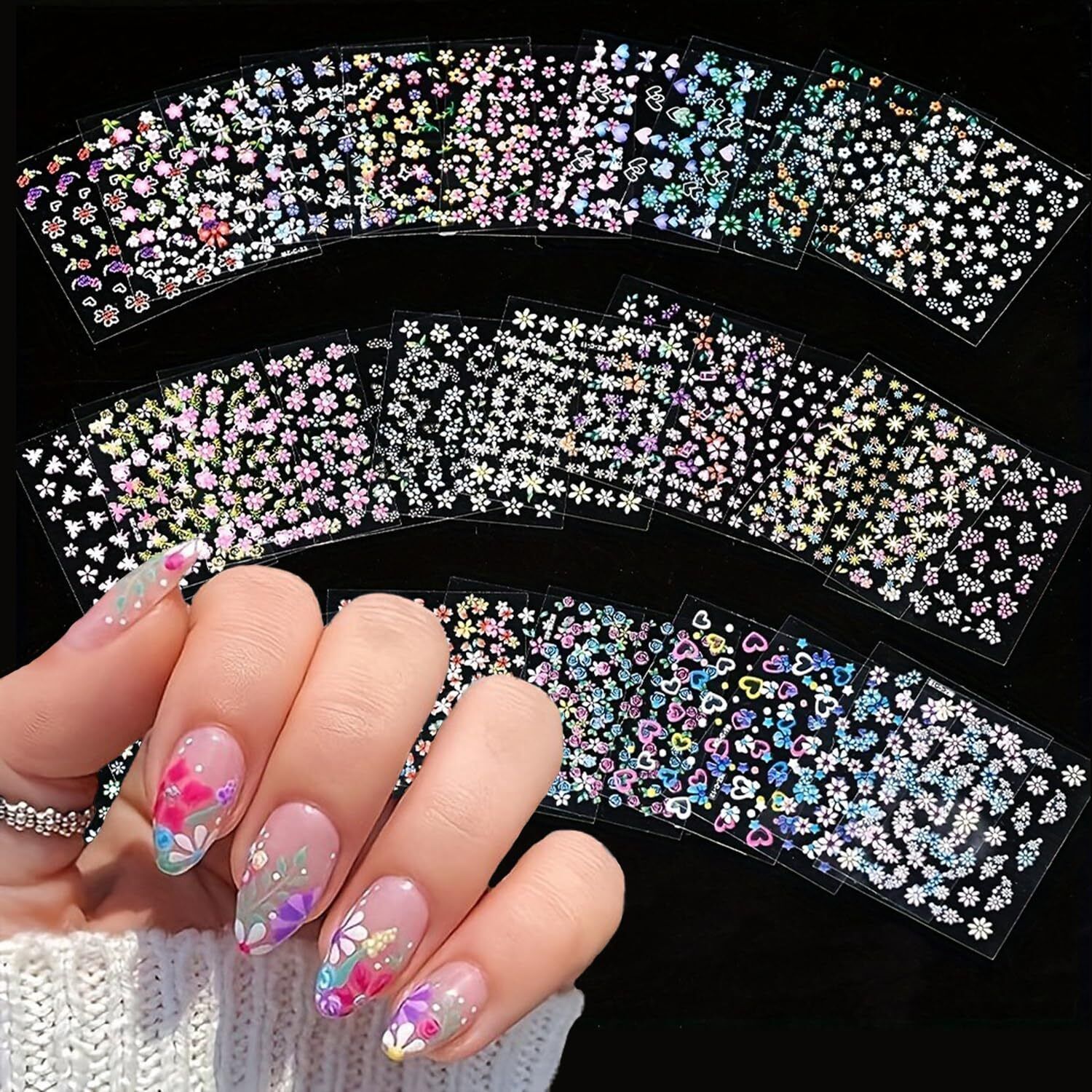 diyara 30 Sheets Colorful Daisy Nail Art Stickers Self Adhesive DIY Nail Decoration Set-picture-2