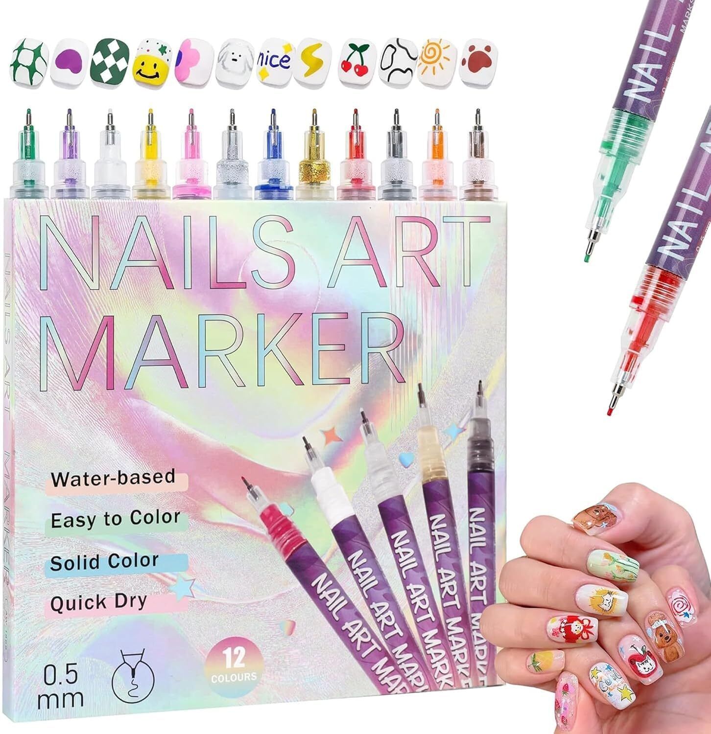 technoway 12 Colors Nail Art Pens Set – 0.5mm Ultra Fine Nail Art Marker Pens,-picture-39