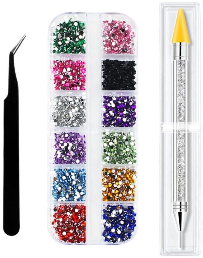 12 Colors Rhinestones Gems AB Nail Art 1 pcs Picker Dotting Pen and 1Tweezer-image-32