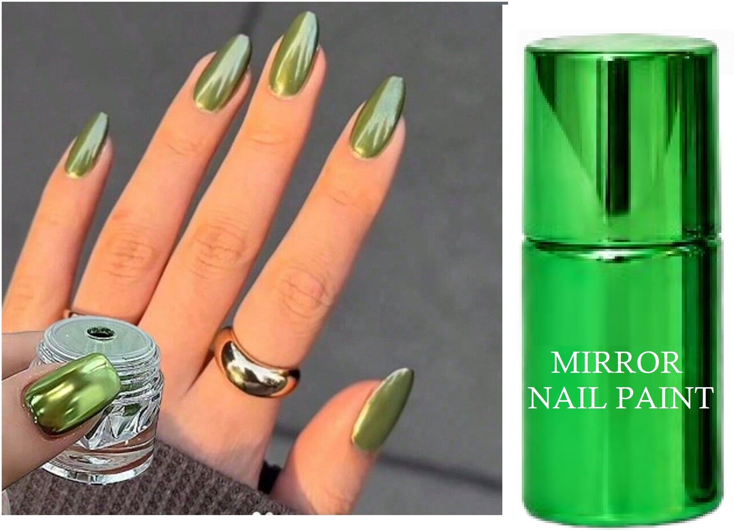 gabbu Mirror Effect Chrome Nail Art Paint Metallic Green Green light green GREEN-picture-32