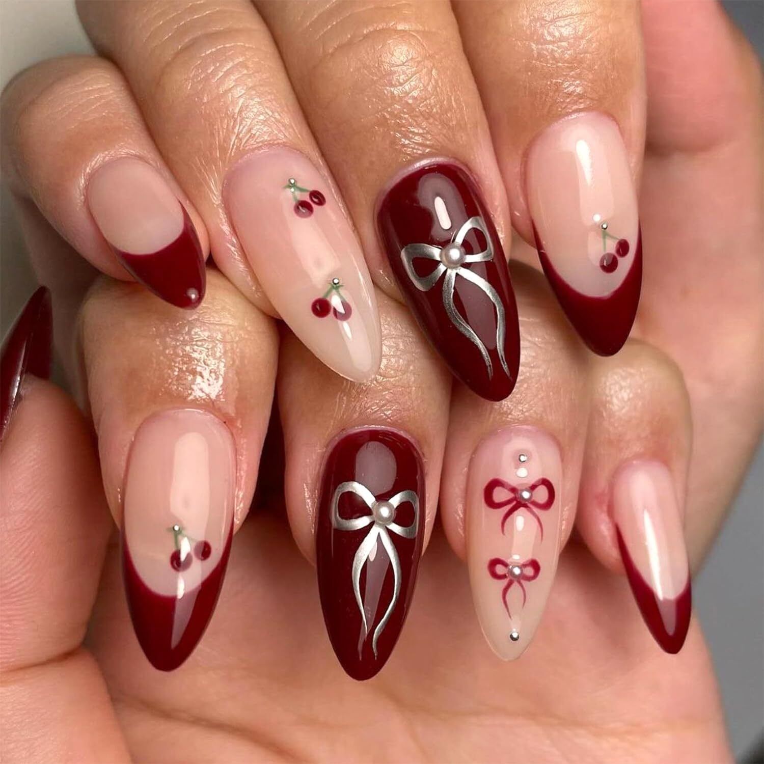 Maroon with silver bow and cherry print-image-33