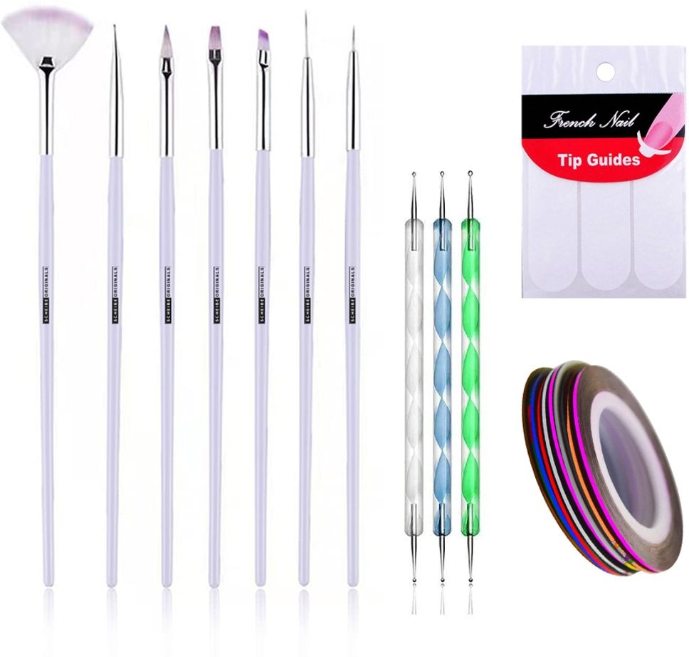 7 Nail Brush, 3 Dotting Pen,3 Nail Tape and 1 Tip Guide