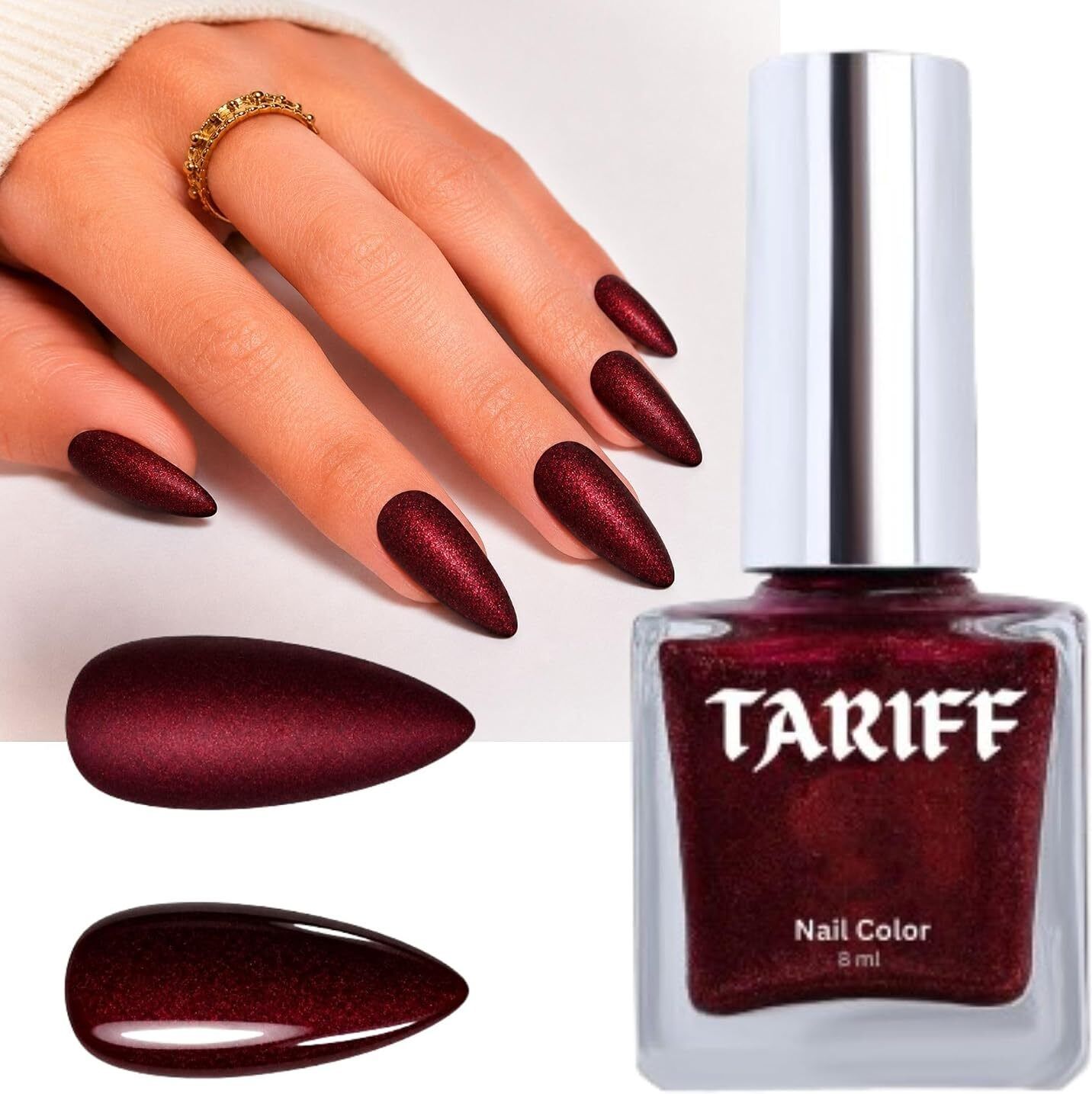 Wine Red Metallic Shimmer Nail Polish 8ml Long Lasting Quick Dry-image-48