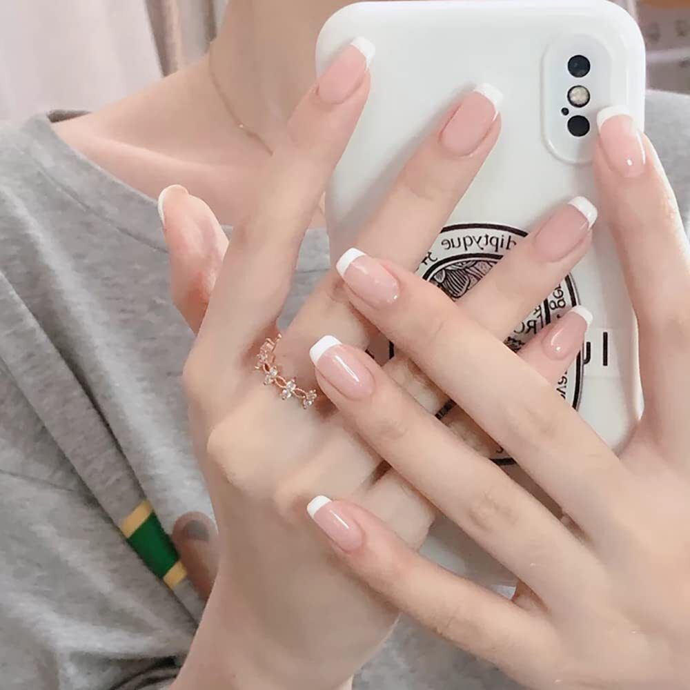 trexee Press On Fake Nail Short French Jelly Glue on False Nails for Women Girl (24 Pc)-picture-11