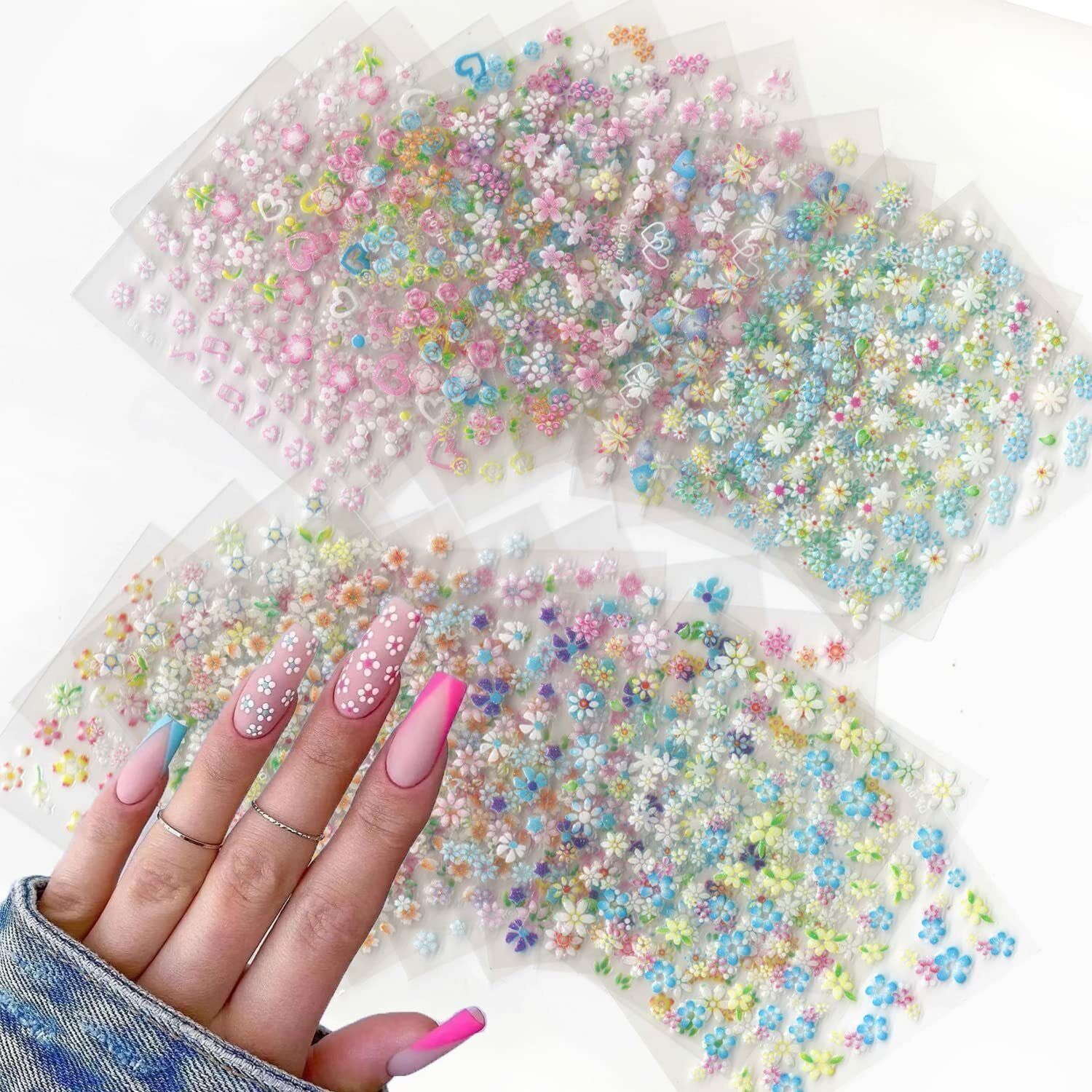 12 Sheets 3D Mix Flower Nail Art Stickers