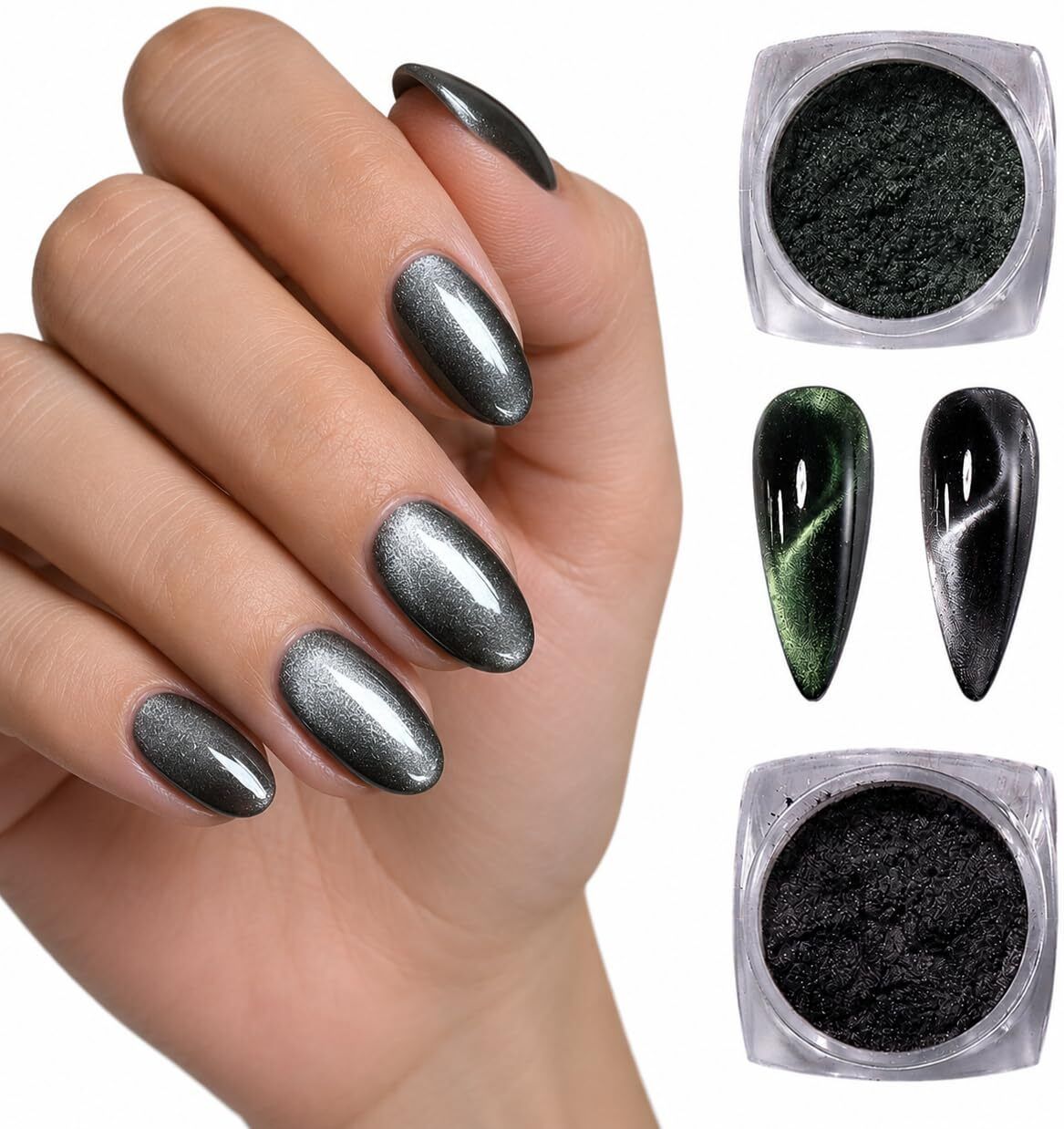 Cat Eye Magnetic Nail Powder Set Green & Silver 2x5g | DIY Chrome Pigment-image-47