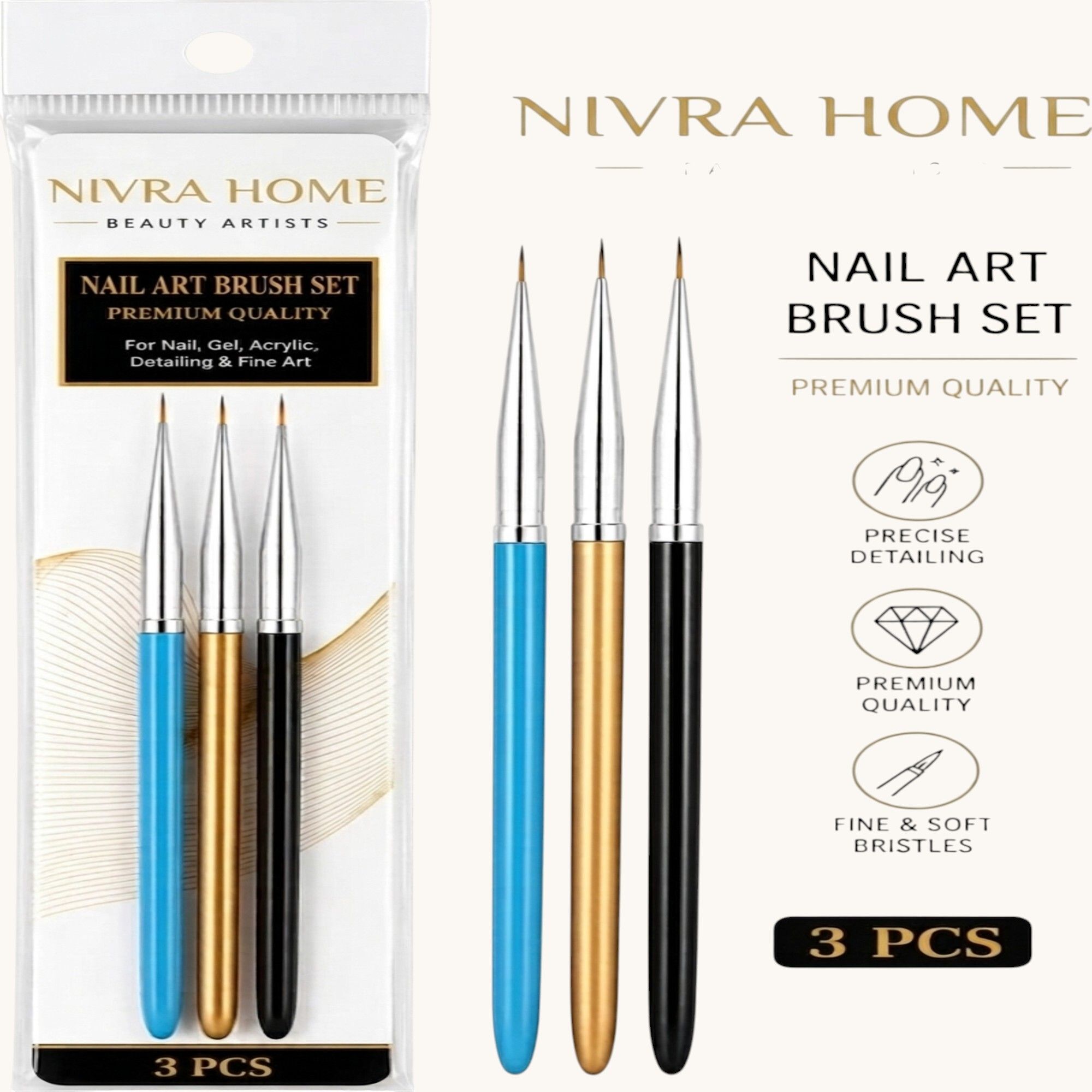 Nail Art Brush Combo 3 PCS Professional Nail Painting Brushes-image-22