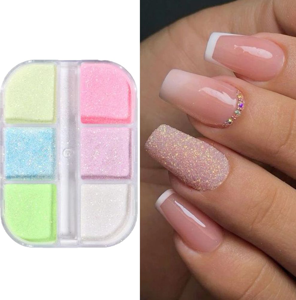 6 Section Luminous Sugar Glitter Nail Decoration | 20g | Long-lasting Shine-image-7