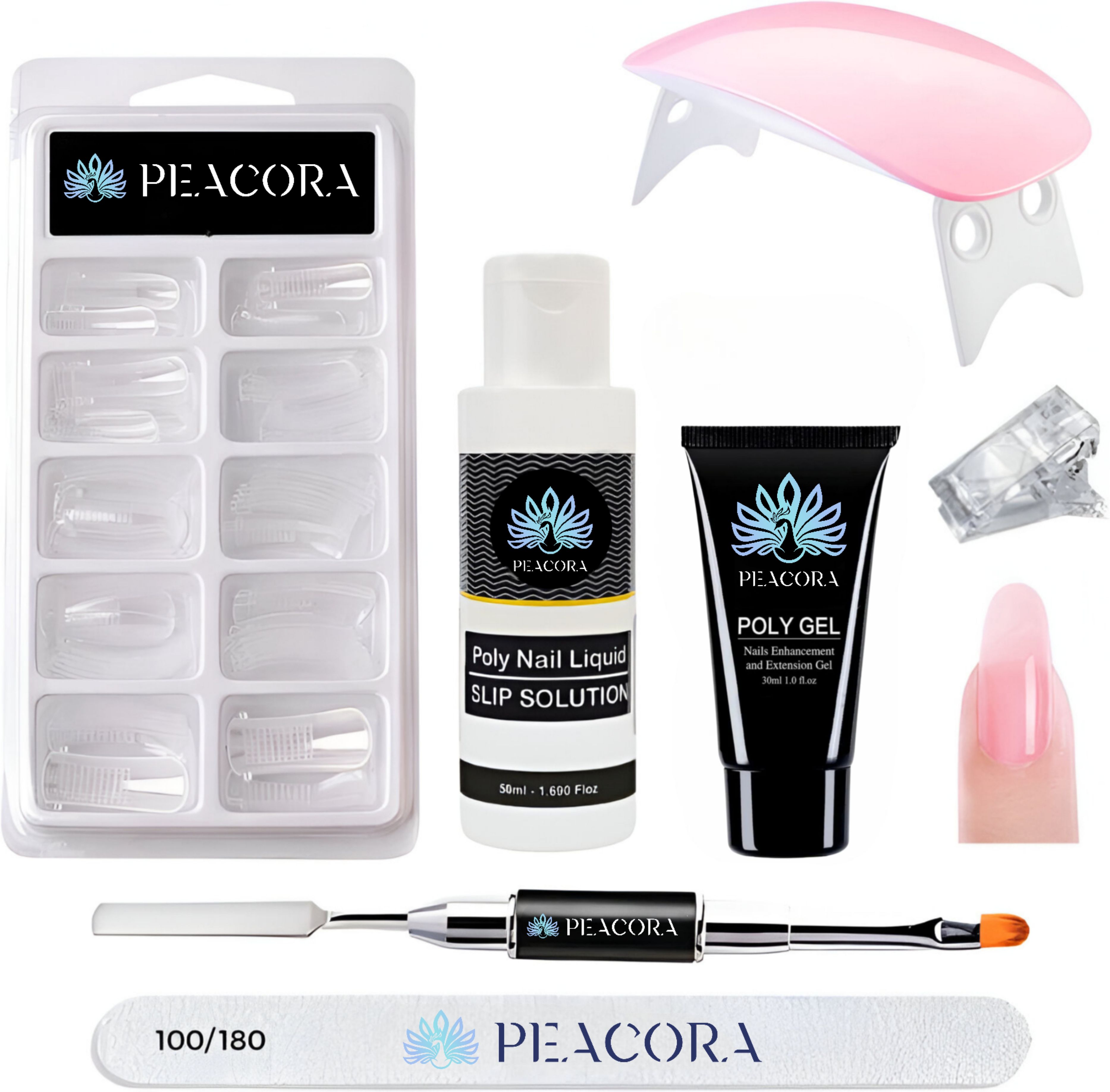 peacora Poly Gel Pink 30ml Nail Extension Kit for Builder Gel UV Nail Art Kit with Slip Solution 50ml Nail Extensions Set-picture-42