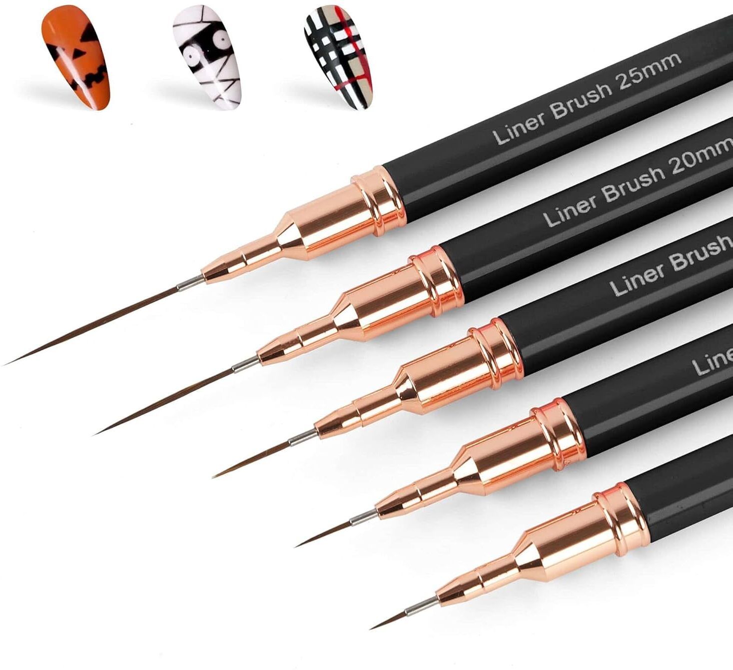 Black Nail Art Brushes, 5Pcs Super Fine Strip Brush Set