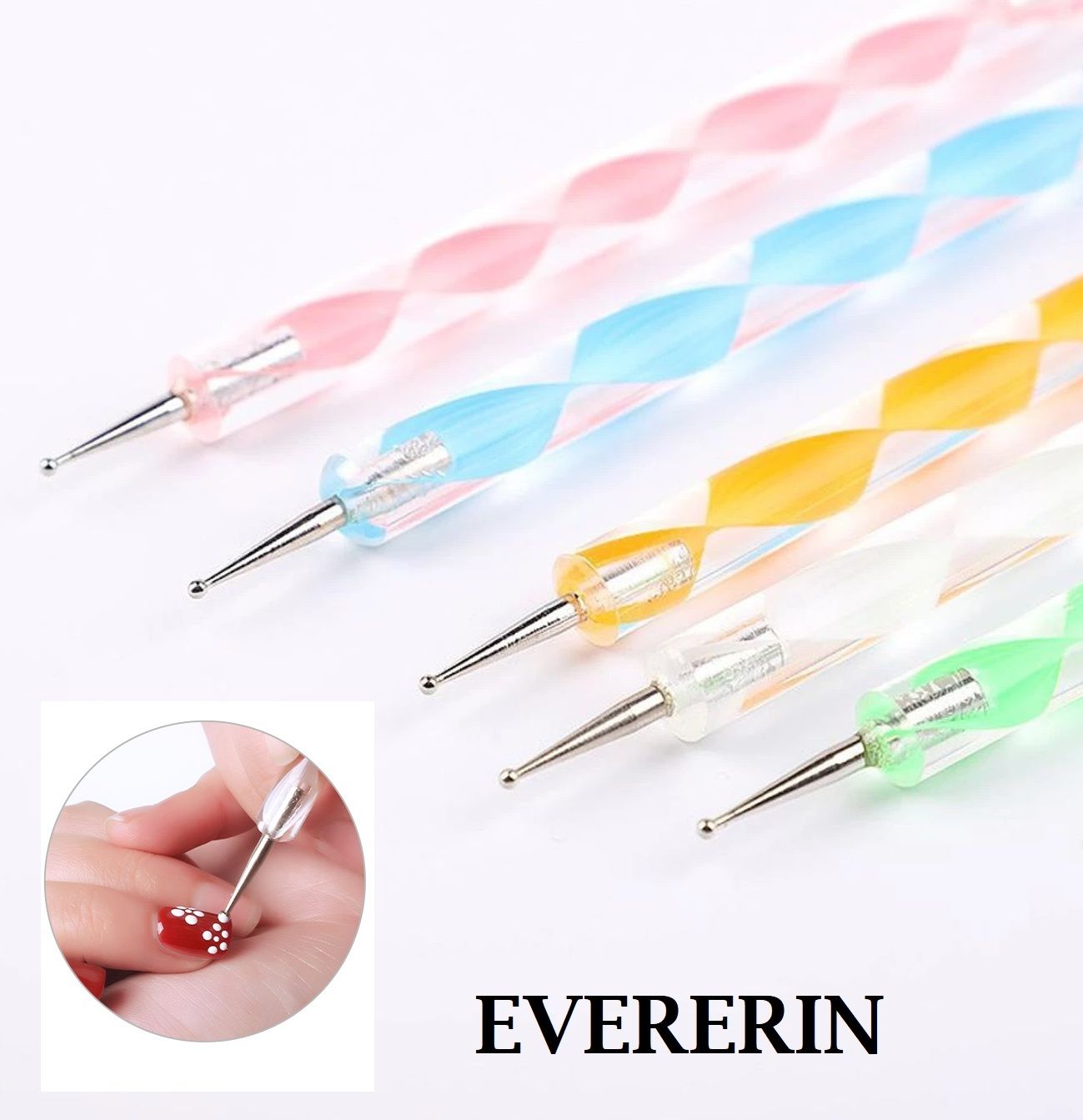evererin 5 pc 2 Way Dotting Pen Tool, Nail Art Tip Dot Paint, Nail Dotting Tool Set-picture-45
