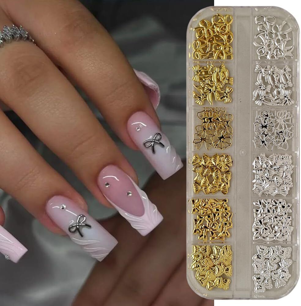 Bow Nail Art Charms Set – 3D Gold & Silver Metal Bows for Nails | 12 Unique Sty-image-26