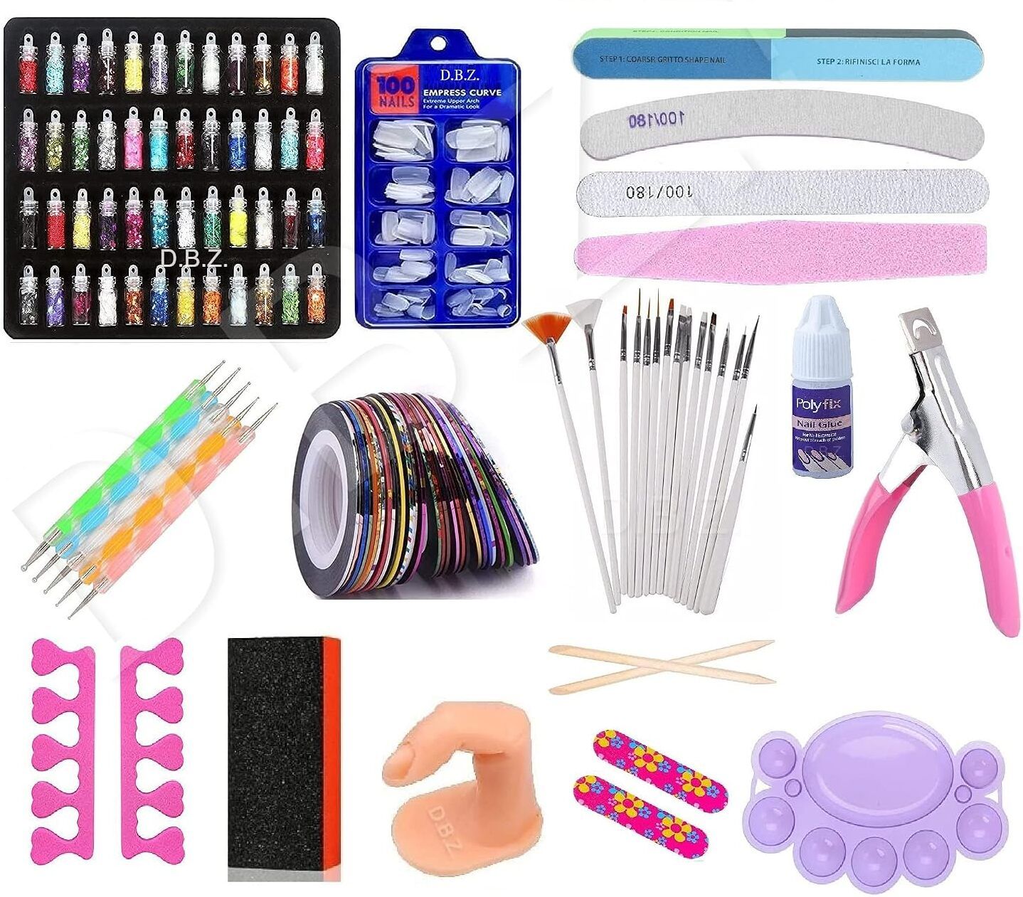 48 Pcs Glitter Set & 15 Pcs Nail Brushes - Complete Nail Kit-image-23