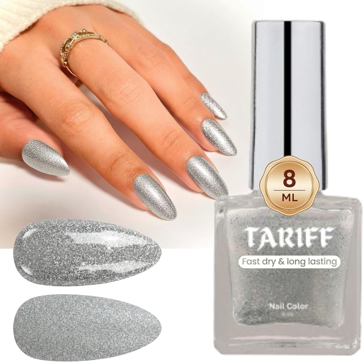 Silver Glitter Metallic Party Wear Nail Polish 8 ml, Long-lasting, Quick-dry-image-44