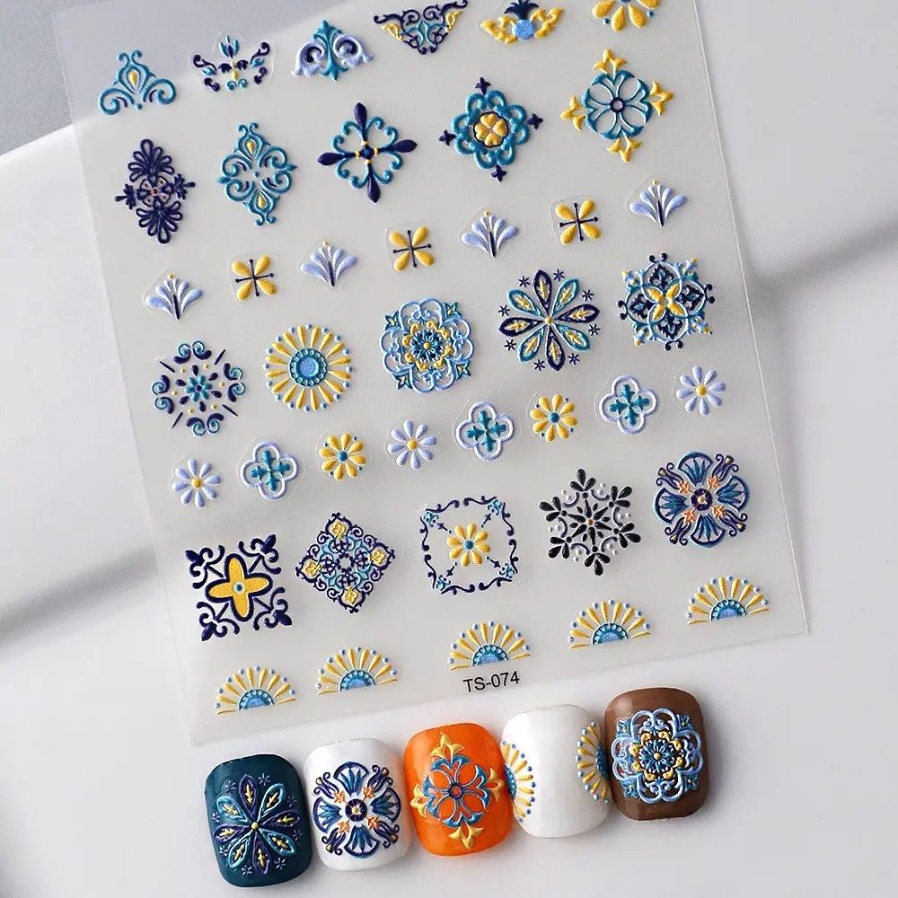 5D Blue Golden Flower design nail stickers self Adhesive art-image-41