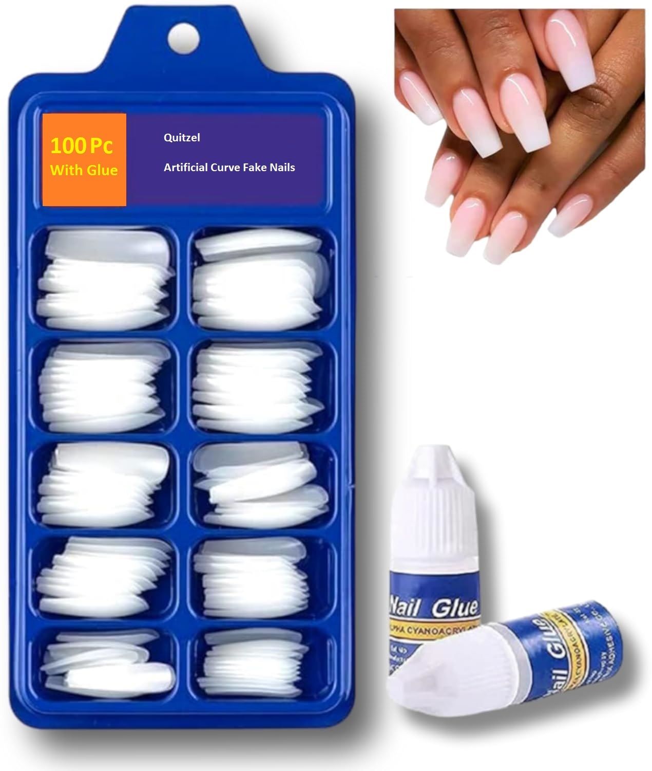 Artificial curve acrylic fake nails with glue (100 Pc)-image-36