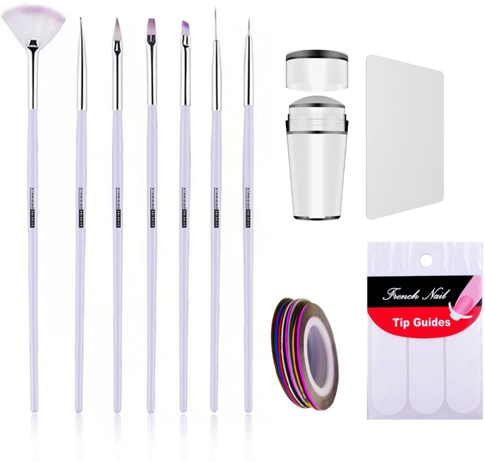 7 pcs Nail art Brush , 1 Nail Tip, 3 Nail Tape and Nail Stamp