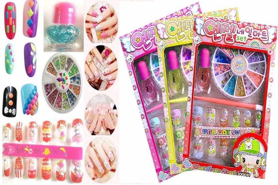 Designer Nail Art Kit with Artificial Nails for Girls-Set of 3 Pcs Kids Nail Art