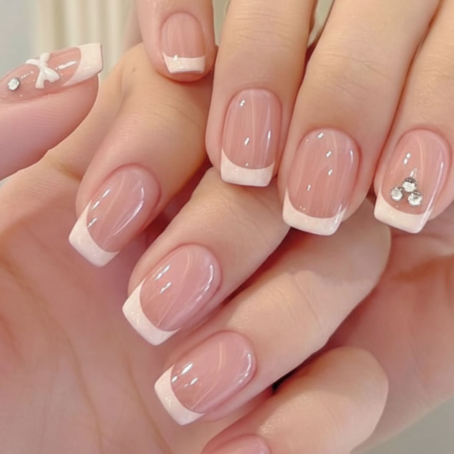 lick - press on nails Reusable Artificial Nail | Nude Nails| False Nails| Trendy Nails Base Peach Color With Flat White Tip-picture-14